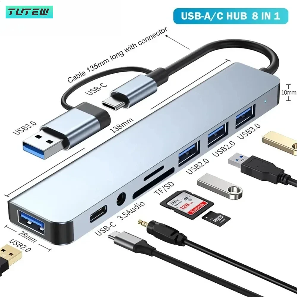 Laptop Accessories Hub - 8 em 1 USB C Hub