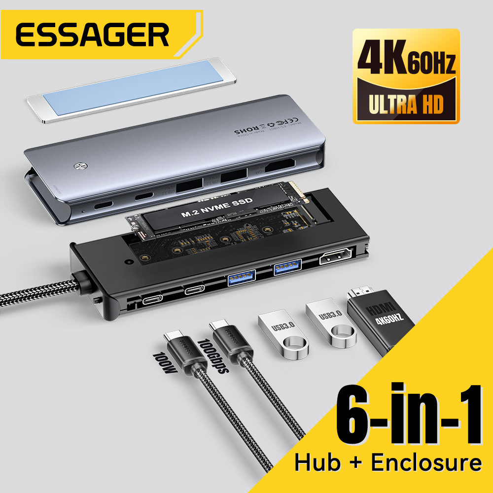 Usb C Docking Hub - Essager USB C Hub com gabinete