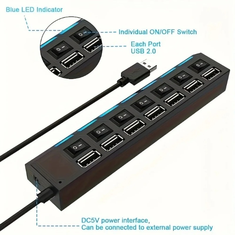 Hub USB 2.0 com 4/7 Portas, Ad - Laptop Accessories Productivity avaliação e preço