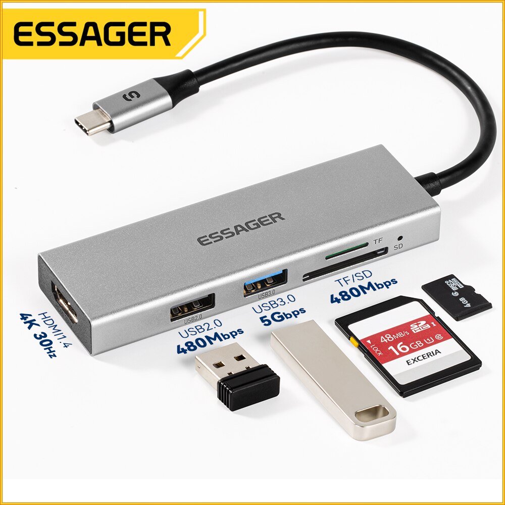 Essager 5 em 1 USB C HUB HDMI- - Usb C Docking Hub avaliação e preço