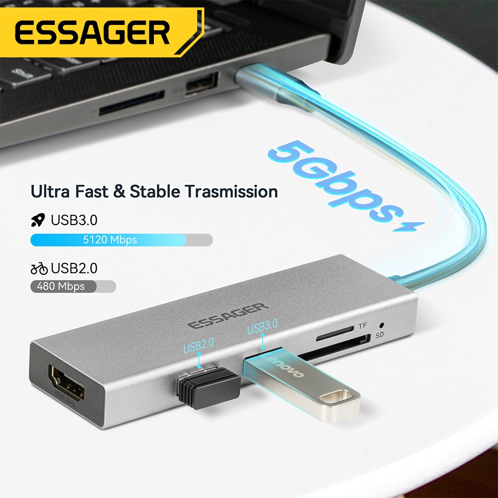 Essager 5 em 1 USB C HUB HDMI- - Usb C Docking Hub avaliação e preço